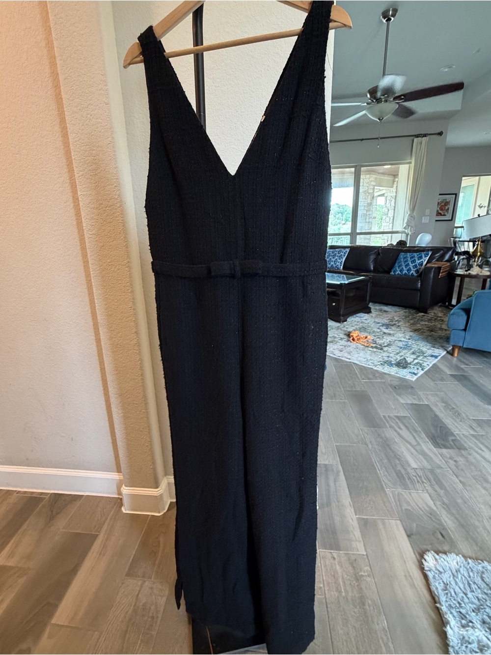 Rebecca Taylor Black Tweed Belted Sleeveless V-Neck Jumpsuit 8 msrp $495